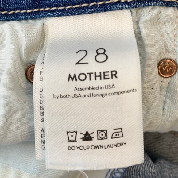 MOTHER High Waisted Looker Jeans Womens 28 Blue Medium Wash Distressed Stretch - Picture 8 of 11